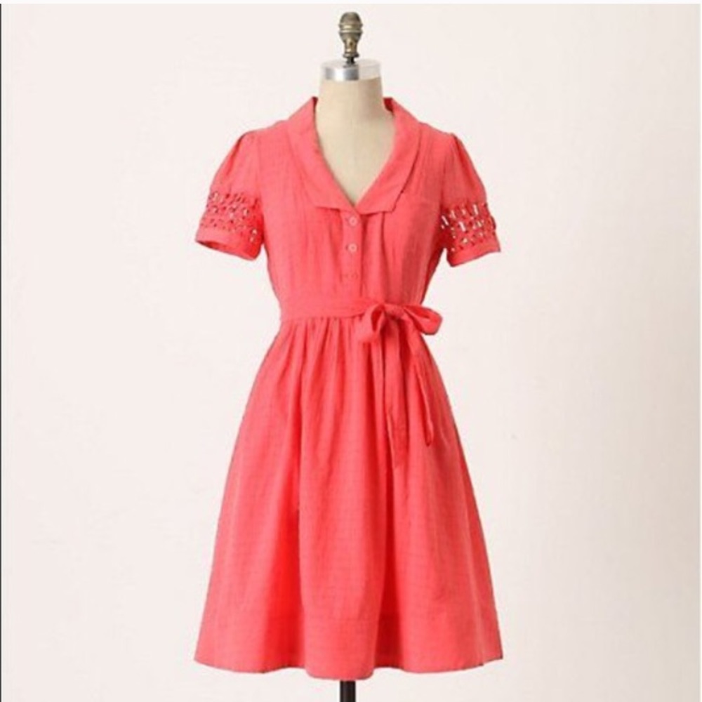 Maeve Coral Swissdot Tiny Windows Dress
